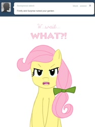 Size: 639x854 | Tagged: safe, artist:shiaran, posey, earth pony, pony, g1, angry, askposey, bow, hair bow, implied firefly, implied surprise, simple background, solo, tumblr, white background