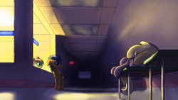 Size: 2870x1614 | Tagged: safe, artist:aaronmk, dinky hooves, flash sentry, nurse redheart, crying, hospital, night, sad, sleeping