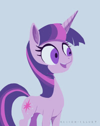 Size: 720x900 | Tagged: safe, artist:raikoh, derpibooru import, twilight sparkle, pony, unicorn, female, mare, multicolored mane, purple coat, solo