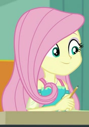 Size: 645x915 | Tagged: safe, screencap, fluttershy, a little birdie told me, better together, equestria girls, cute, smiling, solo