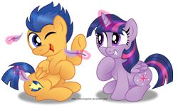 Size: 1280x780 | Tagged: safe, artist:aleximusprime, flash sentry, twilight sparkle, twilight sparkle (alicorn), alicorn, pony, commission, cute, diasentres, feather, flashlight, laughing, magic, male, shipping, simple background, smiling, straight, tickling, transparent background, twiabetes