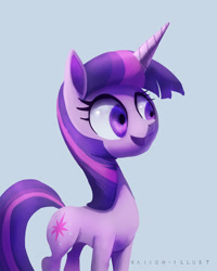 Size: 720x900 | Tagged: safe, artist:raikoh, derpibooru import, twilight sparkle, pony, unicorn, female, mare, multicolored mane, purple coat, solo