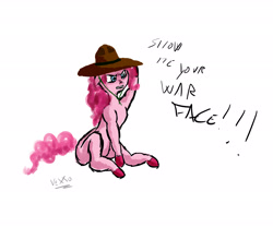 Size: 3000x2500 | Tagged: safe, artist:laughingvexxo, artist:vexxo-doodles, pinkie pie, earth pony, pony, angry, colored hooves, full metal jacket, mountie, quote, simple background, unshorn fetlocks, war face, white background