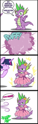 Size: 2000x6500 | Tagged: safe, artist:danmakuman, derpibooru import, spike, twilight sparkle, twilight sparkle (alicorn), alicorn, dragon, pony, princess spike (episode), clothes, comic, crossdressing, dress, female, mare