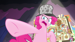 Size: 1920x1080 | Tagged: safe, screencap, pinkie pie, earth pony, pony, secrets and pies, deerstalker, hat, solo