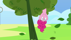 Size: 1920x1080 | Tagged: safe, screencap, pinkie pie, earth pony, pony, secrets and pies, female, mare, pink coat, pink mane, tree