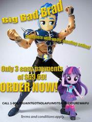 Size: 486x647 | Tagged: safe, flash sentry, twilight sparkle, equestria girls, big bad brad, brad, clothes, doll, equestria girls minis, exploitable meme, infomercial, kevin mask, kinnikuman, kinnikuman nisei, meme, skirt, toy