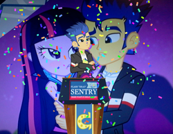 Size: 839x648 | Tagged: safe, flash sentry, twilight sparkle, equestria girls, rainbow rocks, big bad brad, brad, confetti, exploitable meme, flashlight, implications, make america great again, make x great again, male, meme, president, shipping, speech, straight, waifu, waifu thief