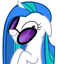 Size: 680x757 | Tagged: safe, artist:djak-47, dj pon-3, vinyl scratch, pony, unicorn, contemplating insanity, derp, female, floppy ears, grin, insanity, insanity face, mare, palette swap, pinkamena diane pie, simple background, smiling, solo, sunglasses, transparent background, wide eyes