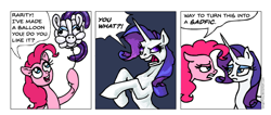 Size: 1570x664 | Tagged: safe, artist:gingerfoxy, pinkie pie, rarity, earth pony, pony, unicorn, pony comic generator, comic