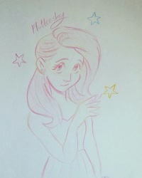 Size: 1080x1352 | Tagged: safe, artist:leadambeck, fluttershy, human, humanized, solo, traditional art