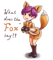 Size: 800x900 | Tagged: safe, artist:ninjaham, scootaloo, human, cute, cutealoo, eared humanization, humanized, solo, tailed humanization, the fox, what does the fox say?, ylvis