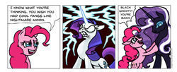 Size: 1578x644 | Tagged: safe, artist:gingerfoxy, nightmare rarity, pinkie pie, rarity, earth pony, pony, unicorn, pony comic generator, comic