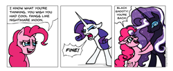 Size: 1586x655 | Tagged: safe, artist:gingerfoxy, nightmare rarity, pinkie pie, rarity, earth pony, pony, unicorn, pony comic generator, comic