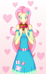 Size: 2000x3200 | Tagged: safe, artist:grandzebulon, fluttershy, better together, equestria girls, blushing, clothes, dress, holiday, looking at you, smiling, solo, valentine's day