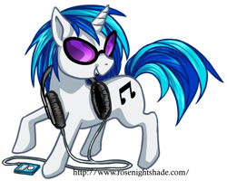 Size: 700x559 | Tagged: safe, artist:rosenightshade, dj pon-3, vinyl scratch, pony, unicorn, headphones, ipod, solo