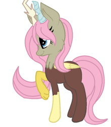 Size: 400x454 | Tagged: safe, artist:teresaisahob1234, oc, oc only, hybrid, adoptable, adopted, interspecies offspring, offspring, parent:discord, parent:fluttershy, parents:discoshy, simple background, solo, unnamed oc, white background, wings