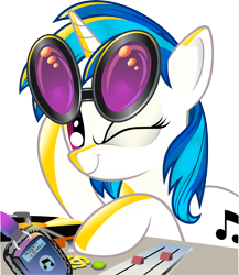 Size: 5541x6374 | Tagged: safe, artist:andypriceart, artist:gray-gold, dj pon-3, vinyl scratch, pony, unicorn, absurd resolution, cutie mark, female, headphones, hooves, horn, mare, simple background, smiling, solo, sunglasses, transparent background, turntable, vector, wink