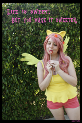 Size: 3456x5184 | Tagged: safe, artist:krazykari, fluttershy, human, clothes, cosplay, costume, high res, irl, irl human, photo, pony ears, shirt, shorts, solo