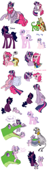 Size: 828x3000 | Tagged: safe, artist:silcybell, derpibooru import, gummy, owlowiscious, pinkie pie, pumpkin cake, twilight sparkle, twilight sparkle (alicorn), zecora, oc, oc:milky way, oc:pepper spice, oc:sirius blaze, alicorn, earth pony, pony, zebra, fanfic:cupcakes, cauldron, clothes, family, female, lesbian, magical lesbian spawn, mare, offspring, parent:pinkie pie, parent:twilight sparkle, parents:twinkie, pinkamena diane pie, scarf, shared clothing, shared scarf, shipping, twinkie