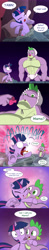 Size: 2481x12654 | Tagged: safe, artist:doublewbrothers, derpibooru import, spike, twilight sparkle, twilight sparkle (alicorn), alicorn, dragon, pony, princess spike (episode), bad dream, beefspike, comic, cute, diaper, faic, female, hilarious in hindsight, hug, mama twilight, mare, mood whiplash, muscles, nightmare, pacifier, season 5 comic marathon