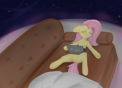 Size: 3480x2508 | Tagged: safe, artist:generallegion, fluttershy, pegasus, pony, computer, laptop computer, sofa, solo, space