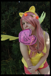 Size: 3456x5184 | Tagged: safe, artist:krazykari, fluttershy, human, clothes, cosplay, costume, high res, holiday, irl, irl human, mouth hold, photo, pony ears, shirt, shorts, solo, valentine, valentine's day