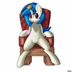 Size: 3000x3000 | Tagged: safe, artist:marble-soda, dj pon-3, vinyl scratch, pony, unicorn, crown, sitting, solo, throne