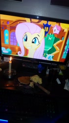 Size: 1836x3264 | Tagged: safe, fluttershy, pegasus, pony, candle, food, hearts and hooves day, holiday, irl, photo, solo, valentine's day, waifu dinner