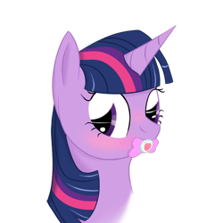 Size: 750x750 | Tagged: safe, artist:ricktin, derpibooru import, twilight sparkle, pony, unicorn, female, mare, multicolored mane, pacifier, purple coat, solo