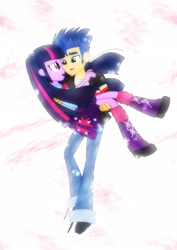 Size: 1600x2263 | Tagged: safe, artist:jucamovi1992, flash sentry, twilight sparkle, equestria girls, bridal carry, carrying, couple, flashlight, male, rocker, shipping, straight