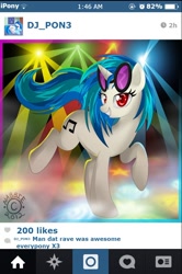 Size: 640x961 | Tagged: safe, dj pon-3, vinyl scratch, pony, unicorn, instagram, rave, selfie, solo