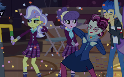 Size: 3312x2084 | Tagged: safe, edit, edited screencap, screencap, flash sentry, microchips, principal abacus cinch, suri polomare, upper crust, equestria girls, friendship games, clothes, club can't handle me, crystal prep academy uniform, cute, dancing, krumping, party hard, school uniform, skunk stripe, suribetes