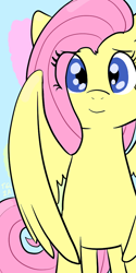 Size: 500x1000 | Tagged: safe, artist:artylovr, fluttershy, pegasus, pony, eye clipping through hair, looking at you, smiling, solo, wings