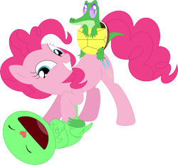 Size: 3567x3317 | Tagged: safe, artist:porygon2z, gummy, pinkie pie, earth pony, pony, female, happy tree friends, mare, pink coat, pink mane