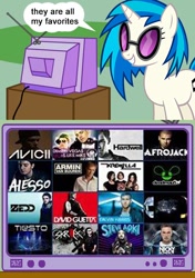 Size: 564x800 | Tagged: safe, dj pon-3, vinyl scratch, pony, unicorn, afrojack, alesso, avicii, calvin harris, daft punk, david guetta, deadmau5, electronic music, exploitable meme, hardwell, krewella, meme, nicky romero, obligatory pony, skrillex, steve aoki, tiësto, tv meme, zedd