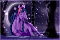 Size: 1800x1200 | Tagged: safe, artist:scutterland, derpibooru import, twilight sparkle, forest, hoers, night, realistic, solo