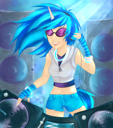 Size: 700x788 | Tagged: safe, artist:nynjakat, dj pon-3, vinyl scratch, human, horned humanization, humanized, solo, tailed humanization