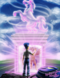 Size: 2550x3300 | Tagged: safe, artist:amalgamzaku, flash sentry, equestria girls, cover art, epic, fanfic, fanfic art, human ponidox, portal, self ponidox, solo