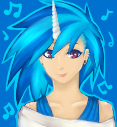 Size: 600x650 | Tagged: safe, artist:nynjakat, dj pon-3, vinyl scratch, human, horned humanization, humanized, solo