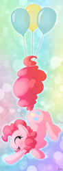 Size: 3500x9500 | Tagged: safe, artist:fluffyxai, pinkie pie, pony, ass up, balloon, bookmark, cute, diapinkes, eyes closed, floating, happy, laughing, solo, then watch her balloons lift her up to the sky