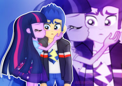 Size: 1062x751 | Tagged: safe, artist:jucamovi1992, flash sentry, twilight sparkle, equestria girls, blushing, flashlight, kiss on the cheek, kissing, male, shipping, straight