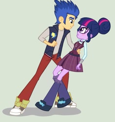 Size: 868x921 | Tagged: safe, artist:imtailsthefoxfan, flash sentry, sci-twi, twilight sparkle, human, equestria girls, blushing, clothes, crystal prep academy uniform, flashlight, glasses, hug, male, scene interpretation, school uniform, sciflash, shipping, straight