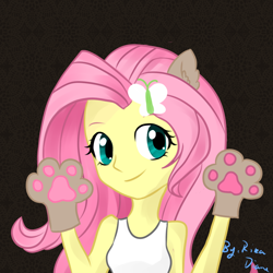 Size: 1024x1024 | Tagged: safe, artist:rikadiane, fluttershy, equestria girls, bust, paw gloves, portrait, solo