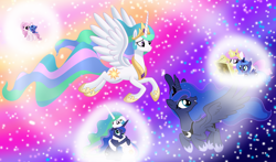 Size: 1700x1000 | Tagged: artist needed, safe, artist:90sigma, artist:mizhoreonechan, artist:nimaru, editor:katya, princess celestia, princess luna, alicorn, pony, day, evening, memories, midday, morning, night