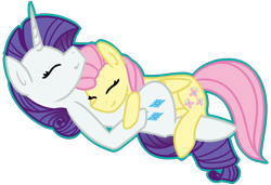 Size: 2029x1387 | Tagged: safe, artist:azure-quill, fluttershy, rarity, pegasus, pony, unicorn, cuddling, female, flarity, lesbian, shipping, simple background, transparent background
