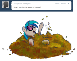 Size: 1000x803 | Tagged: artist needed, safe, dj pon-3, vinyl scratch, pony, unicorn, askdjp0n3, leaves, solo, tumblr