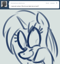 Size: 929x990 | Tagged: artist needed, safe, dj pon-3, vinyl scratch, pony, unicorn, askdjp0n3, monochrome, solo, tumblr