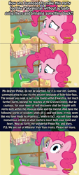 Size: 1065x2363 | Tagged: safe, derpibooru import, edit, edited screencap, screencap, gummy, pinkie pie, prince rutherford, sea swirl, seafoam, sunshower raindrops, twilight sparkle, earth pony, pony, yak, party pooped, female, gummy the deep thinker, mare, telepathy