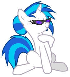 Size: 1229x1364 | Tagged: artist needed, safe, edit, dj pon-3, vinyl scratch, pony, unicorn, female, hooves, horn, mare, simple background, sitting, smiling, solo, sunglasses, transparent background, vector